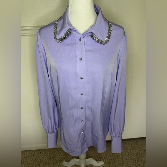 Boston Proper Crystal Embellished Collar Victoria Chic Drama Sleeve Shirt XL - Picture 3 of 13
